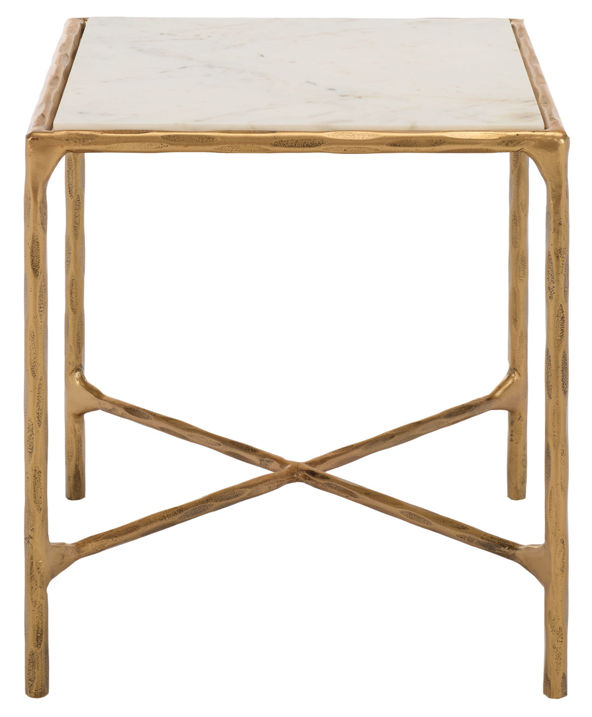 Jessa Forged Metal Square End Table in Brass and White