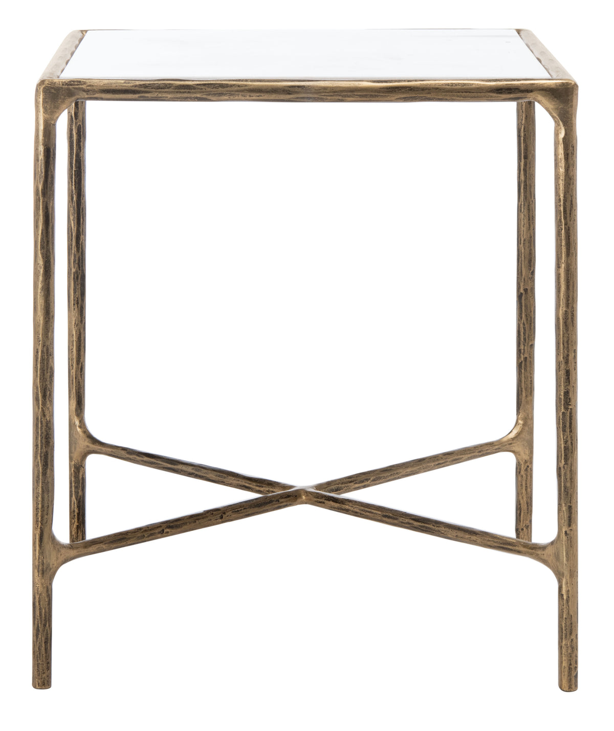 Jessa Forged Metal Square End Table in Brass and White