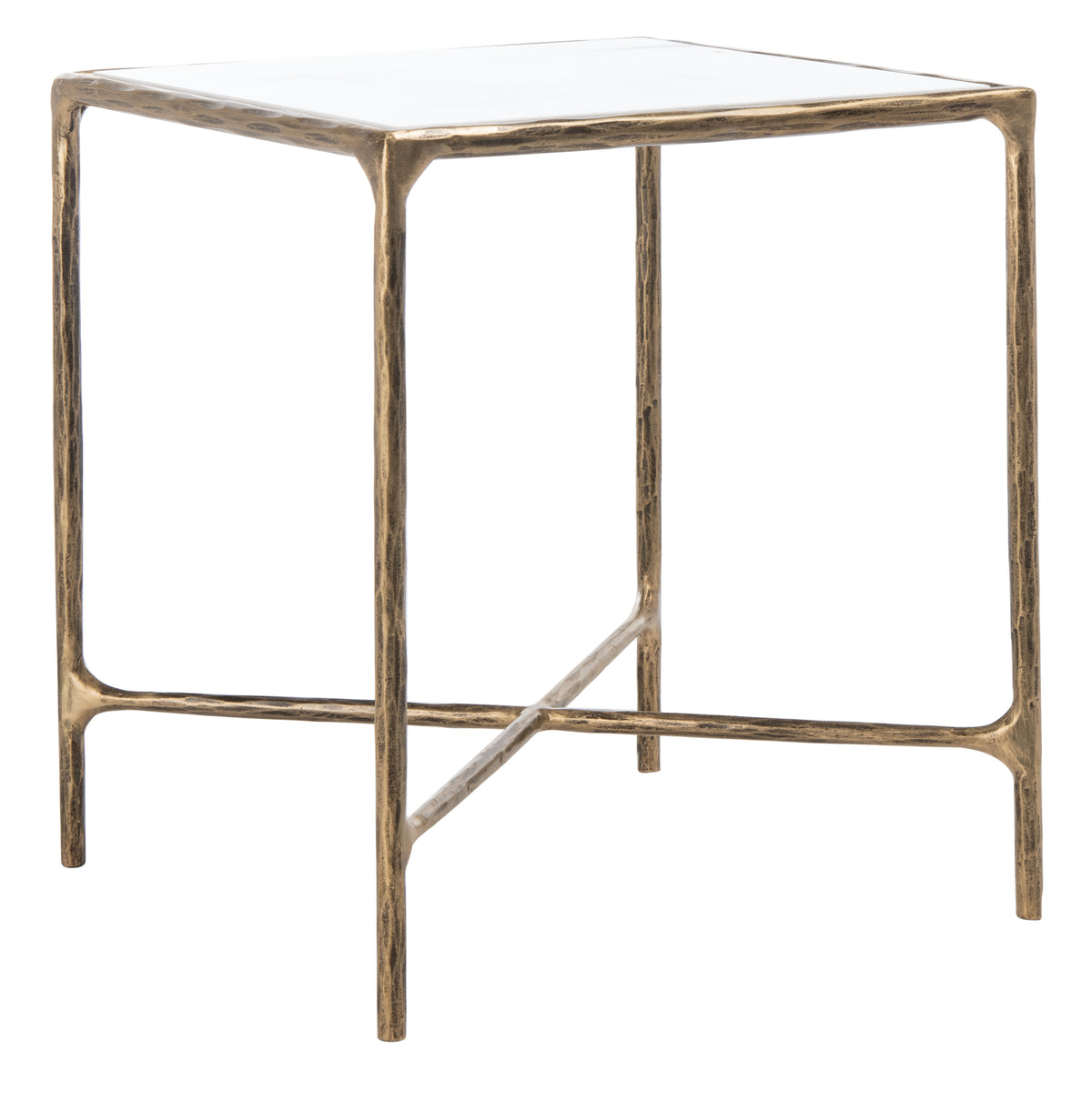 Jessa Forged Metal Square End Table in Brass and White
