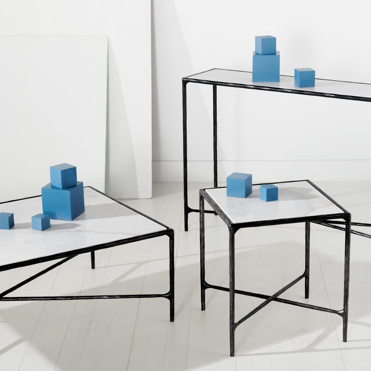 Jessa Forged Metal Rectangle Console Table in Black and White