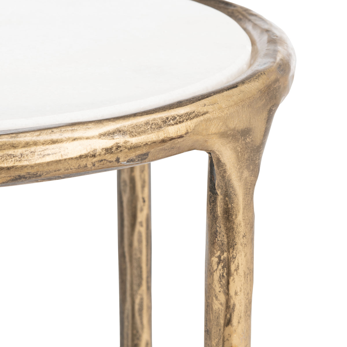 Jessa Forged Metal Tall Round End Table in Brass and White