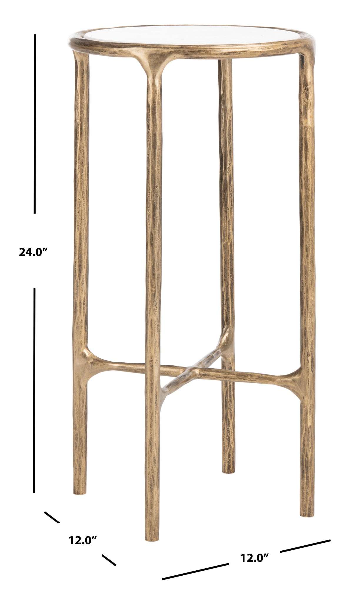 Jessa Forged Metal Tall Round End Table in Brass and White