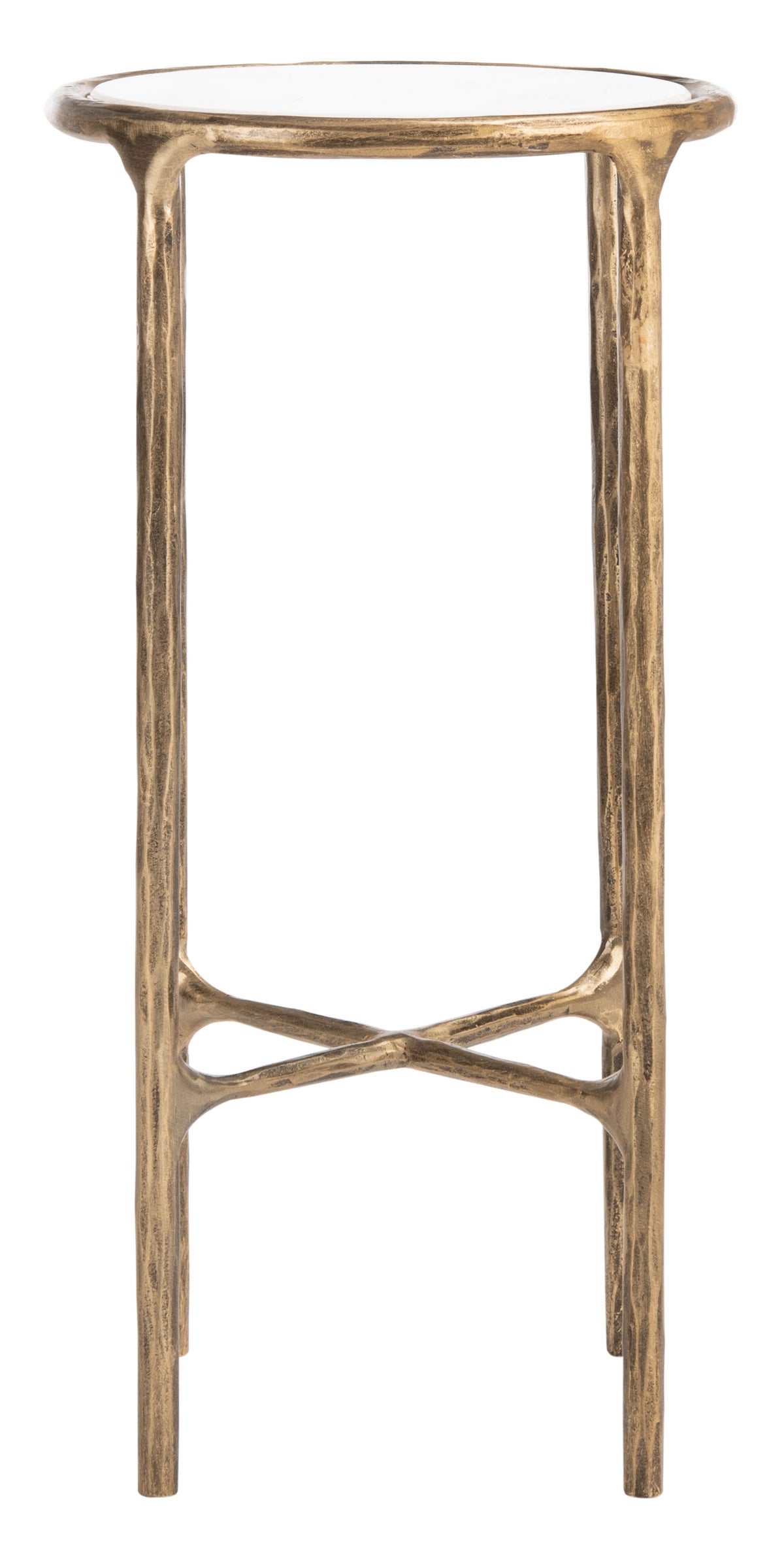 Jessa Forged Metal Tall Round End Table in Brass and White