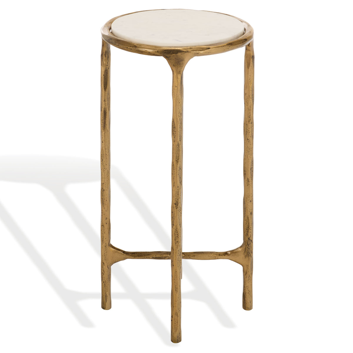 Jessa Forged Metal Tall Round End Table in Brass and White