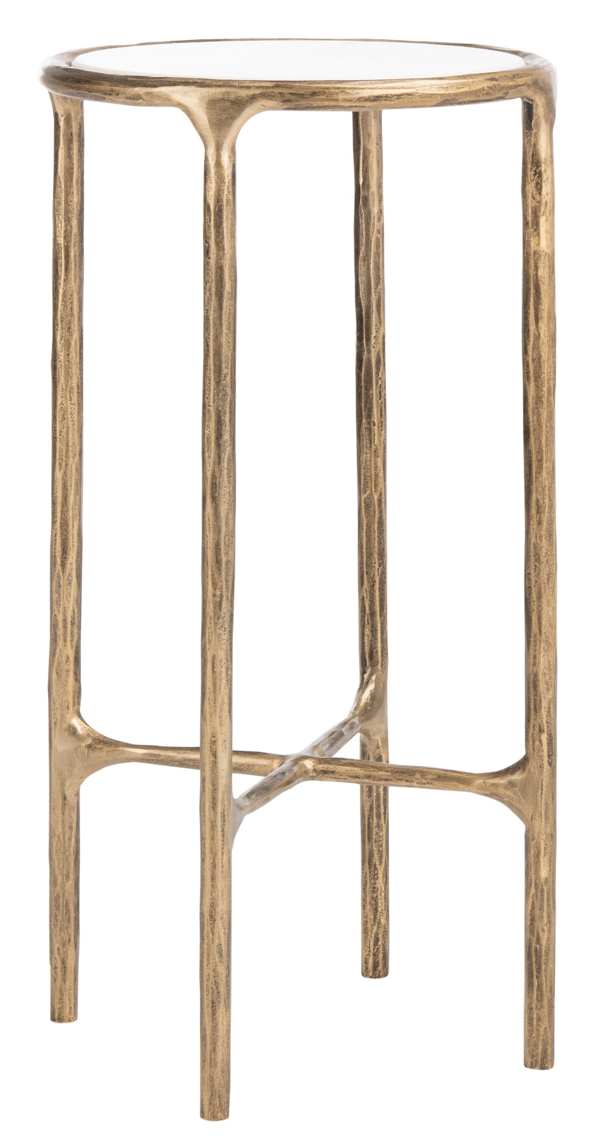 Jessa Forged Metal Tall Round End Table in Brass and White