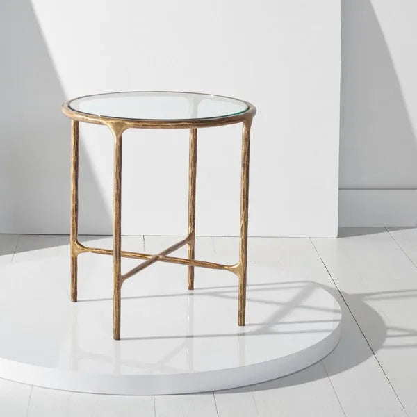 Jessa Forged Metal Round Accent Table in Brass