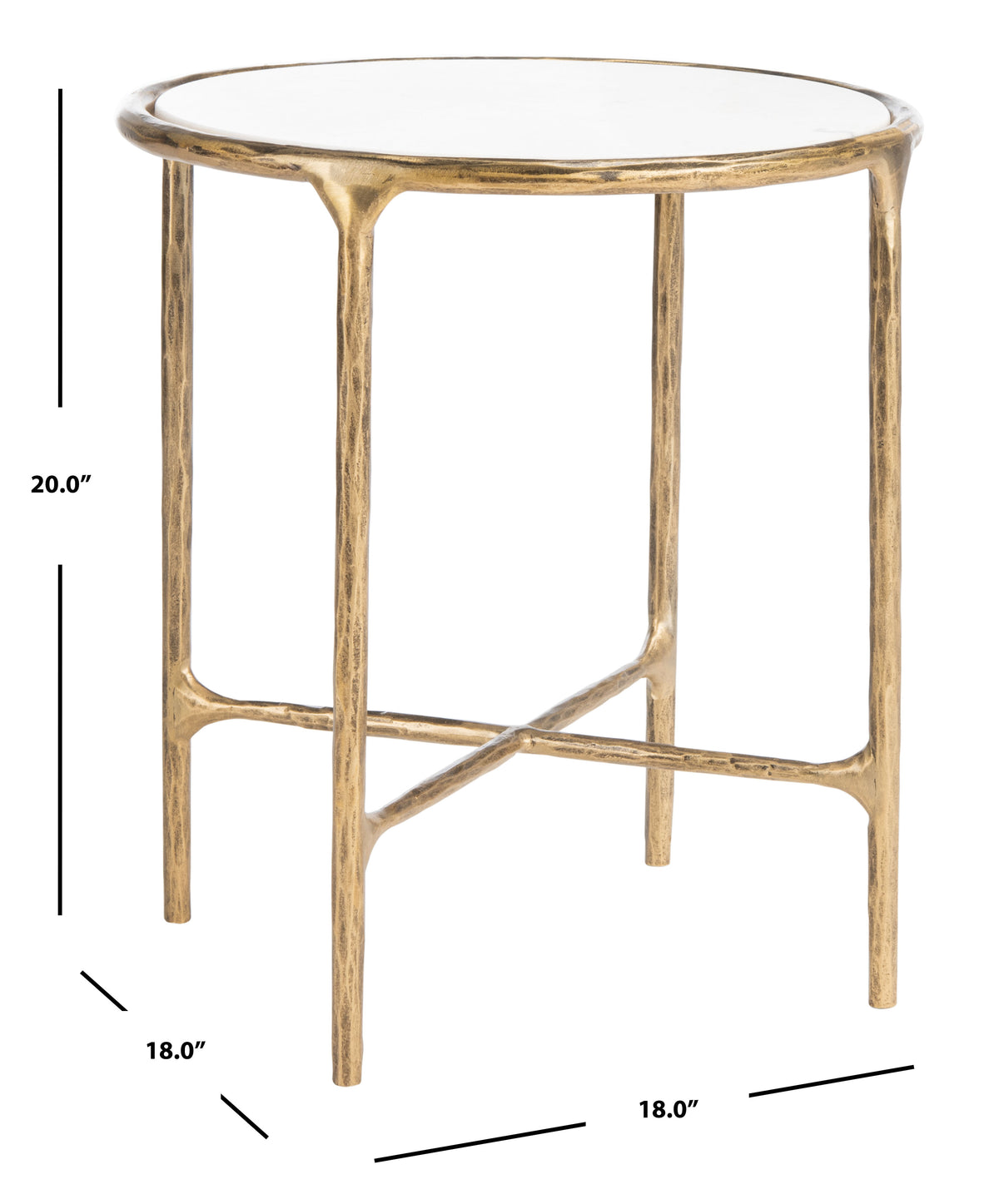 Jessa Forged Metal Round End Table in Brass and White