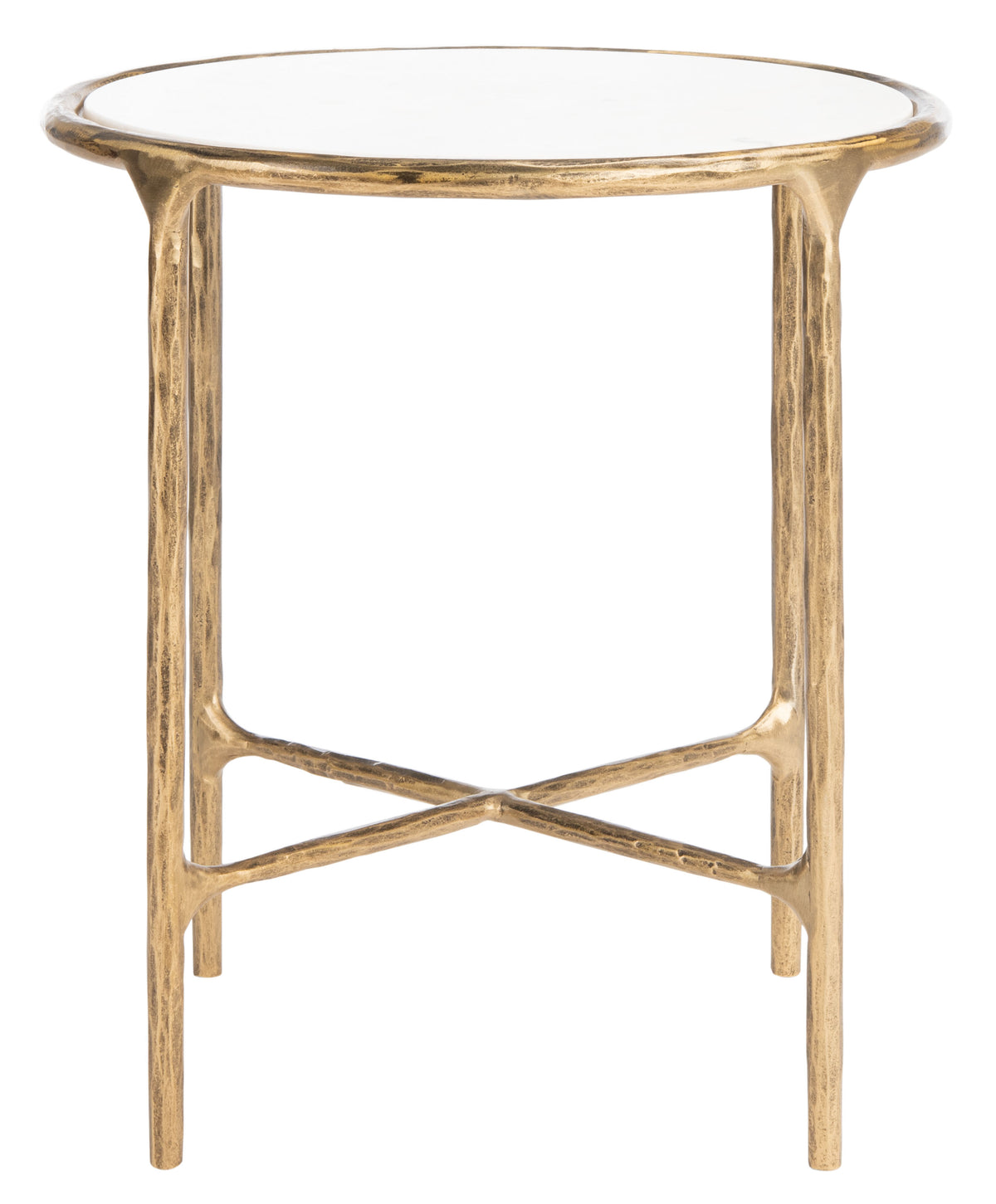 Jessa Forged Metal Round End Table in Brass and White