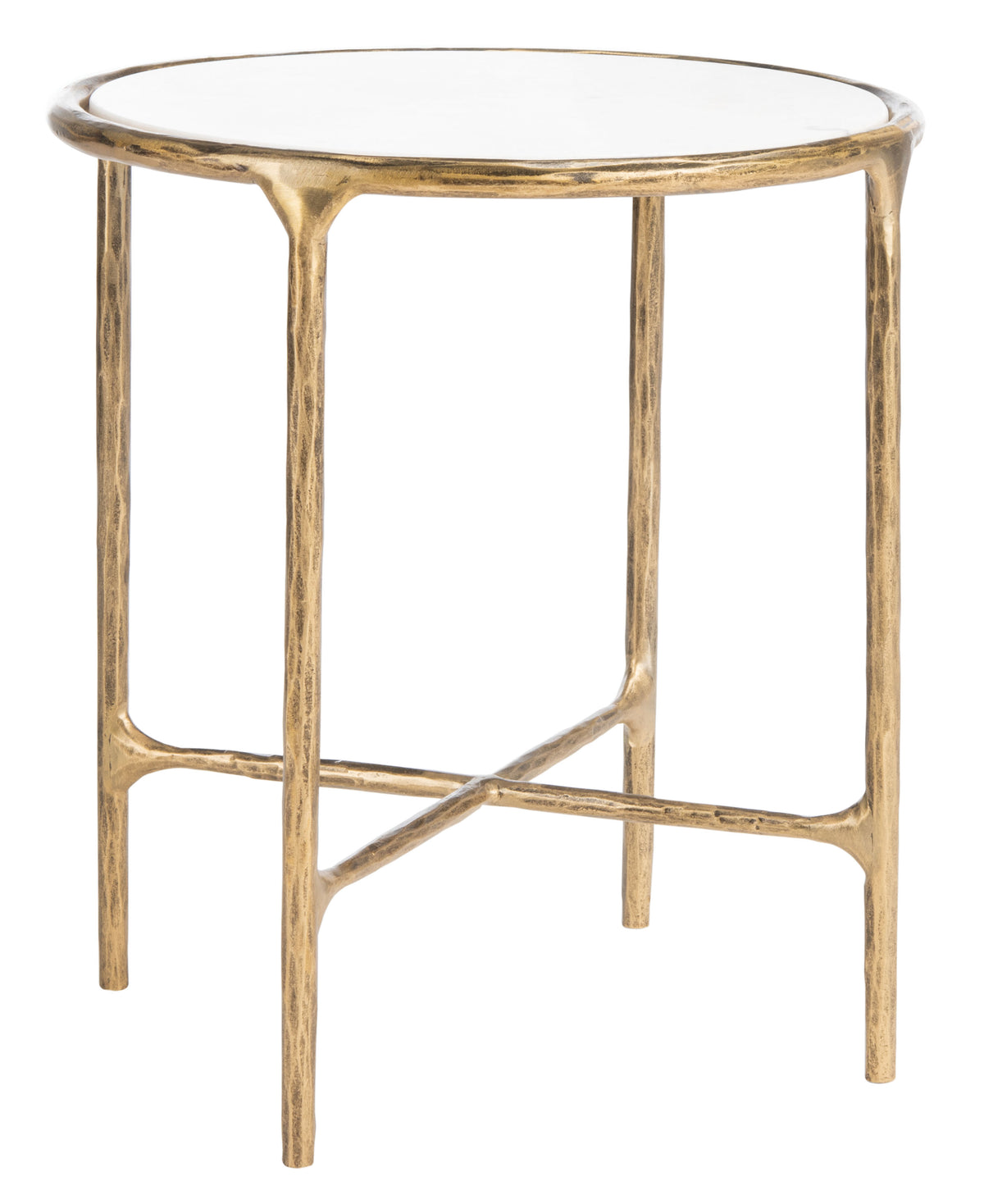 Jessa Forged Metal Round End Table in Brass and White
