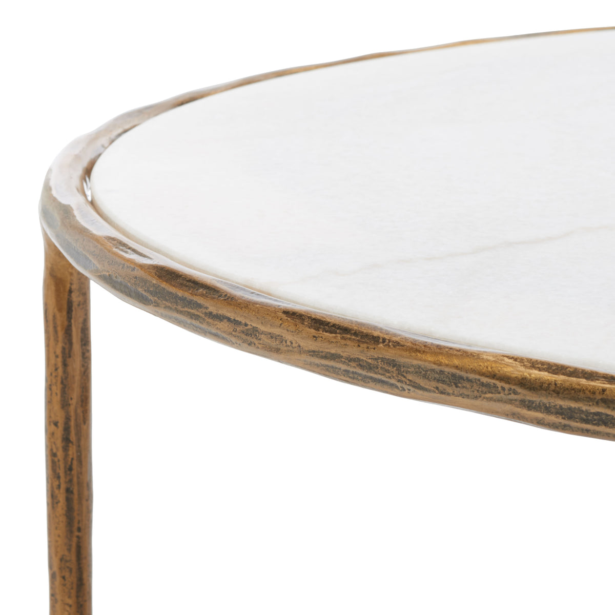 Jessa Oval Metal Coffee Table in Brass and White
