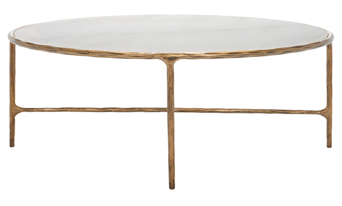 Jessa Oval Metal Coffee Table in Brass and White