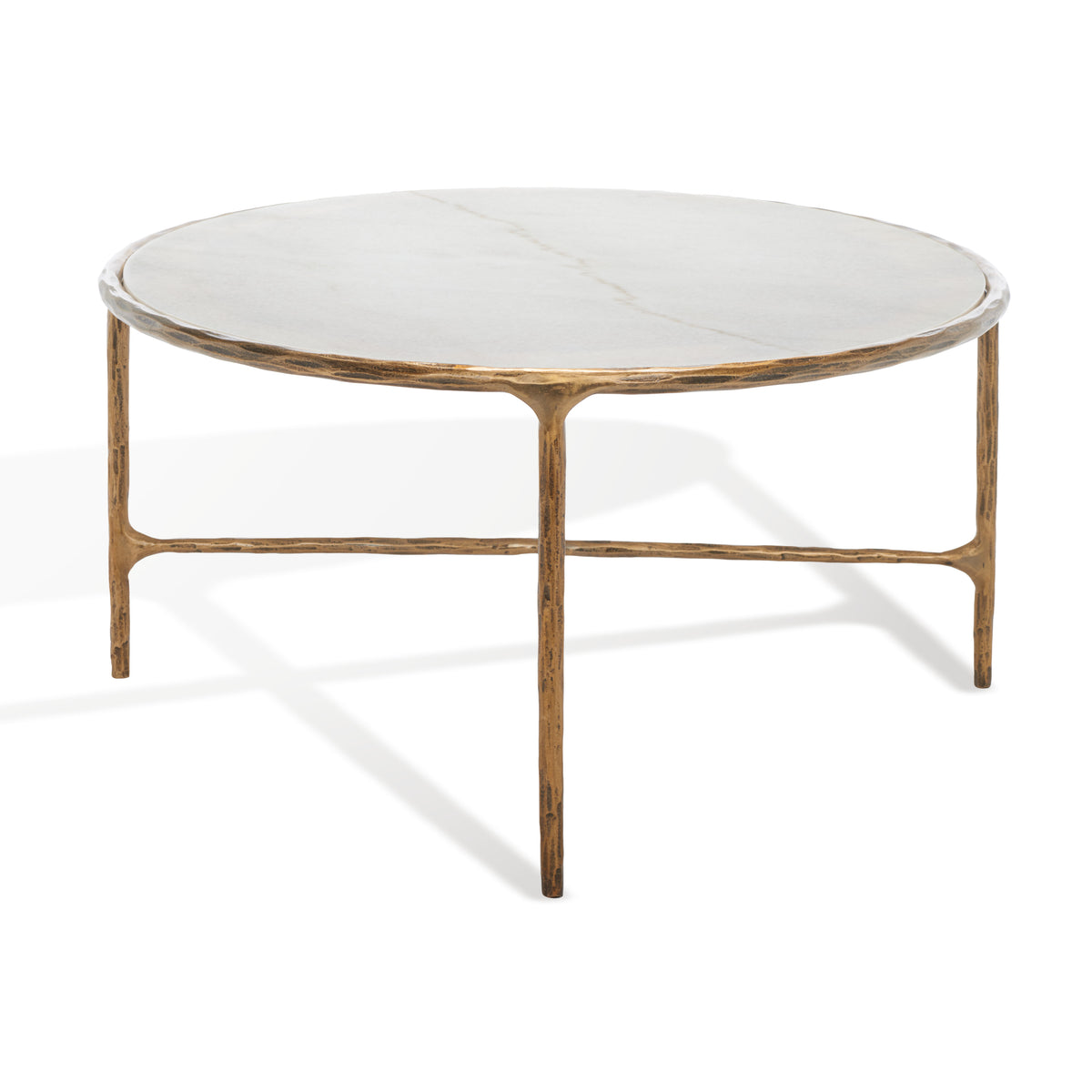 Jessa Oval Metal Coffee Table in Brass and White