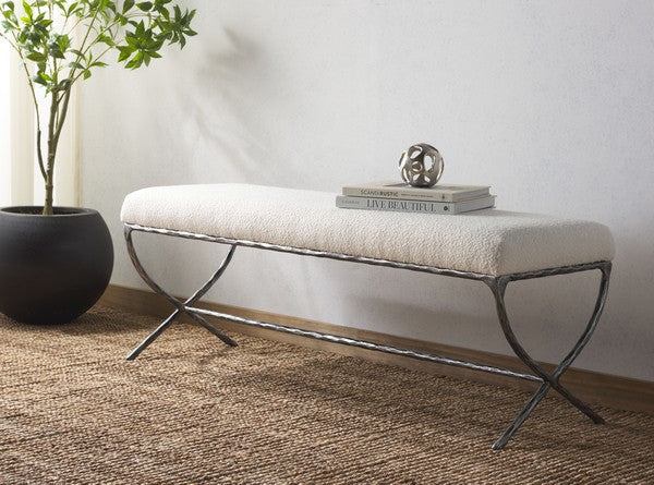 Janeen Ivory/Black Boucle And Metal Bench - The Mayfair Hall