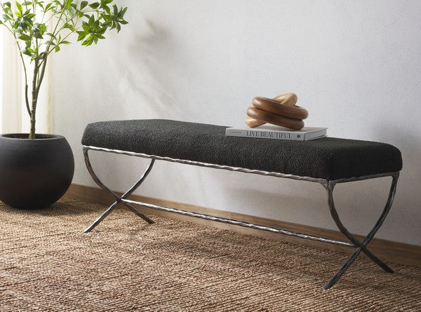Janeen Black Boucle And Metal Bench - The Mayfair Hall