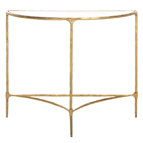 Isabellina Metal Half Moon Console Table in Brass