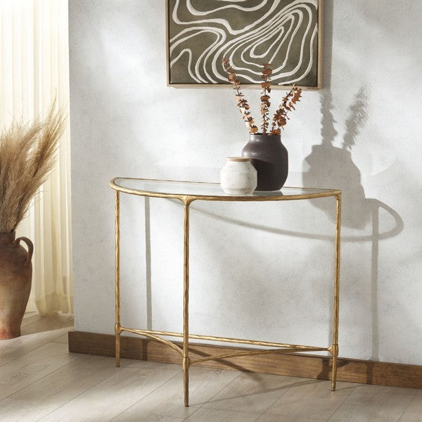 Isabellina Metal Half Moon Console Table in Brass