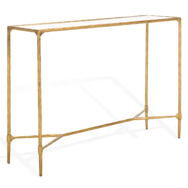 Isabellina Metal Console Table in Brass with Mirrored Glass Top