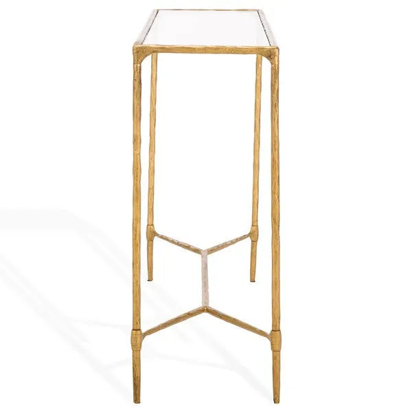 Isabellina Metal Console Table in Brass with Mirrored Glass Top