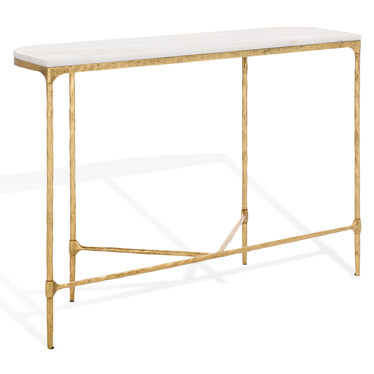 Janowsky Metal And Marble Console Table in Brass and White