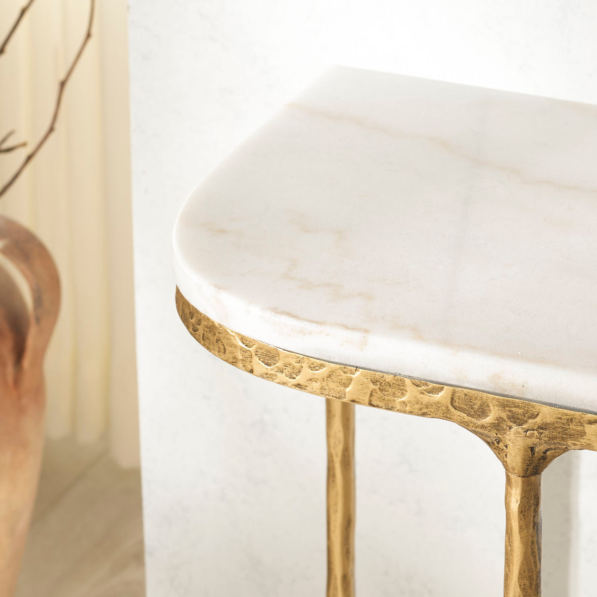 Janowsky Metal And Marble Console Table in Brass and White