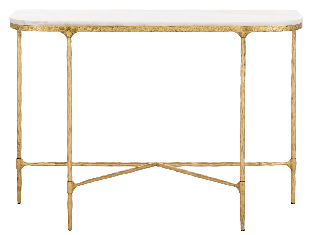 Janowsky Metal And Marble Console Table in Brass and White