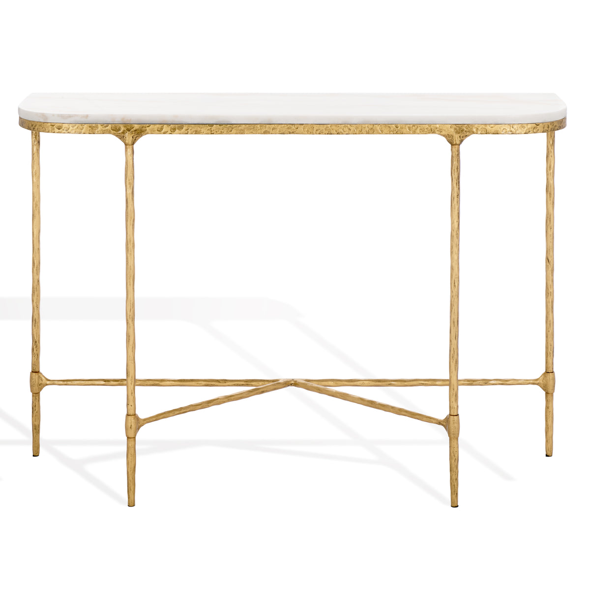 Janowsky Metal And Marble Console Table in Brass and White