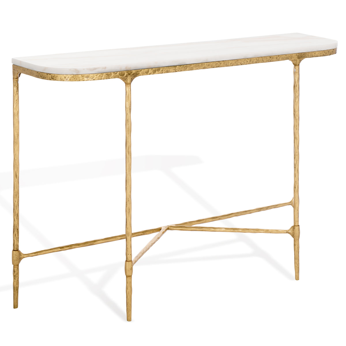 Janowsky Metal And Marble Console Table in Brass and White