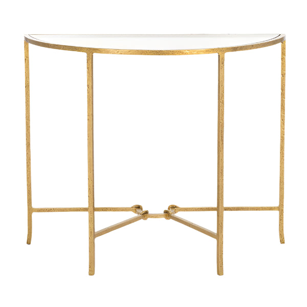 Tauri Forged Metal Half Moon Console Table in Brass