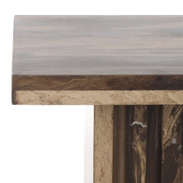 Olivia Marble Tall Accent Table in Brown