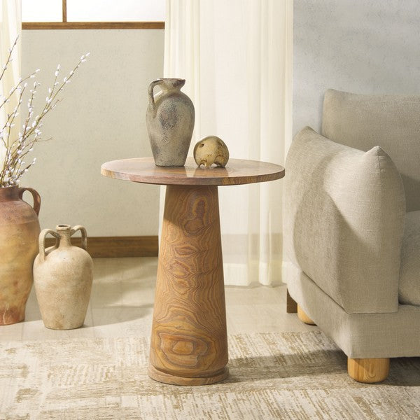 Valentia Tall Round Marble Accent Table in Brown