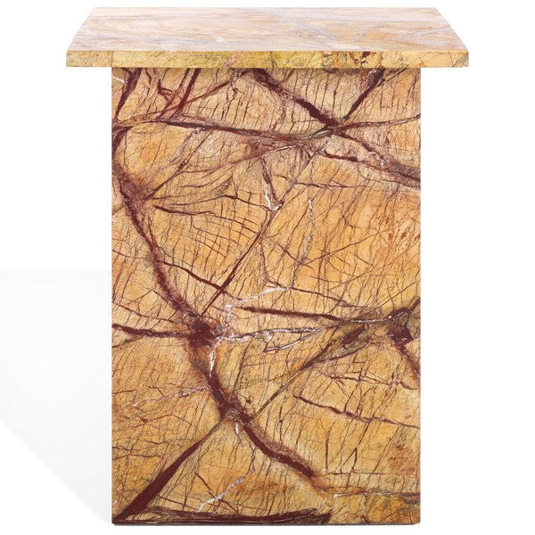 Adriano 2-Leg Marble Accent Table in Beige and Brown