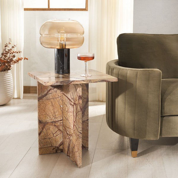 Adriano 2-Leg Marble Accent Table in Beige and Brown