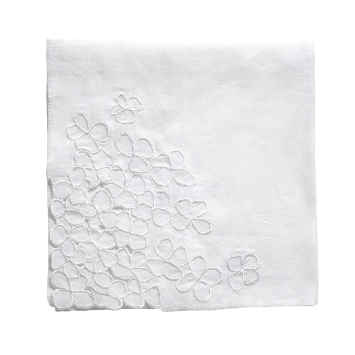 Hydrangea Linen Dinner Napkins in White — alternate place setting featuring the napkins.