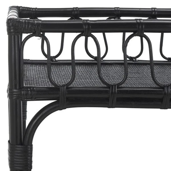 Isaiah Rattan Storage Unit in Black with 2 Tier Shelves