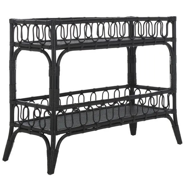 Isaiah Rattan Storage Unit in Black with 2 Tier Shelves