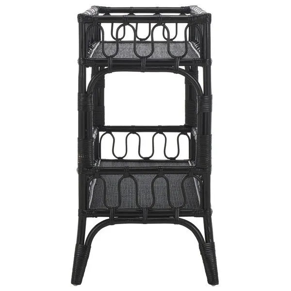 Isaiah Rattan Storage Unit in Black with 2 Tier Shelves