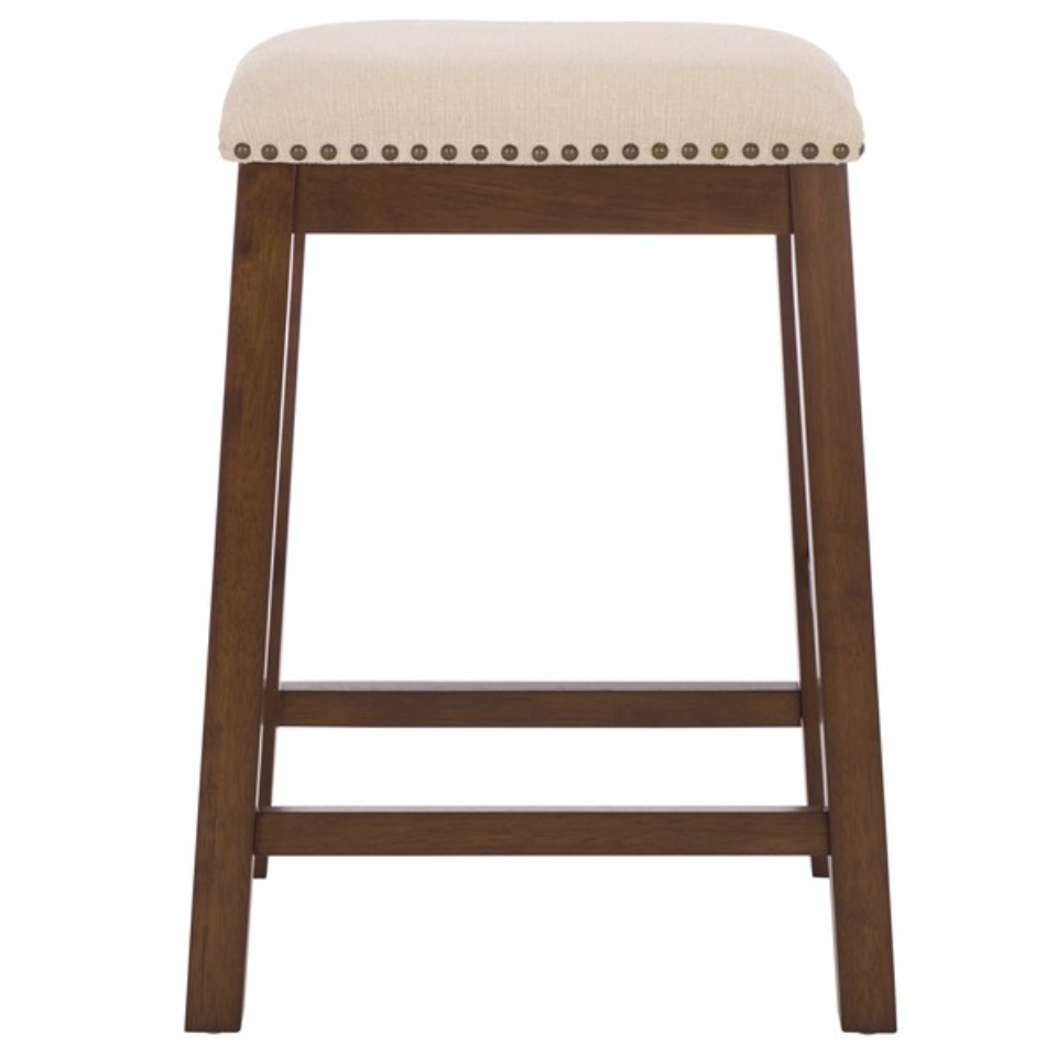 Aero Counter Stool in Brown with Beige Upholstery and Nail Head Trim (Set of 2)