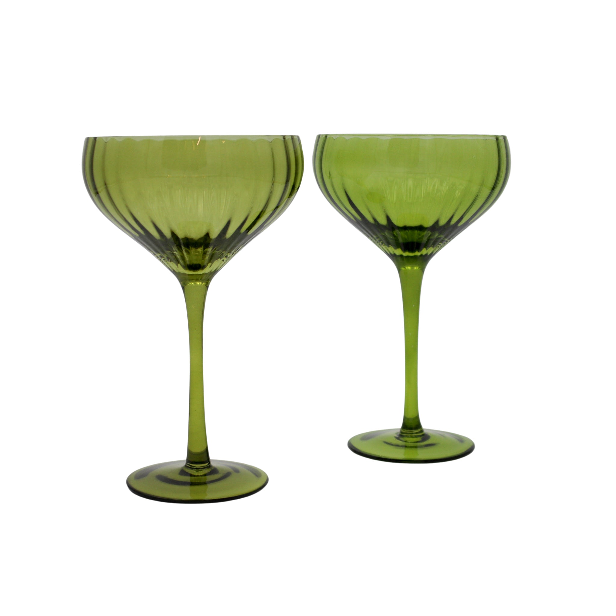 Ribbed Coupe Glass in Green with Texture (Set of 4)