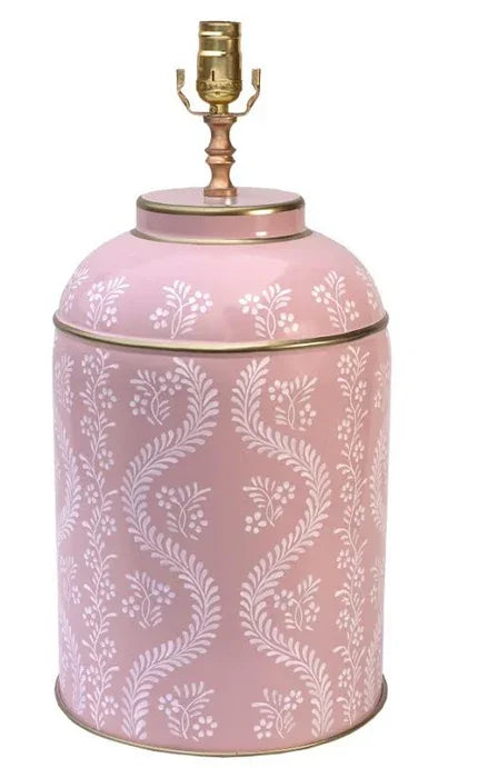 Pink & White IKat Trellis Tea Caddy Lamp - The Mayfair Hall
