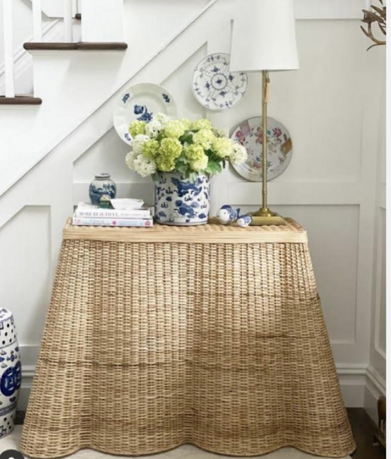 Scalloped Wicker Console Table in Natural