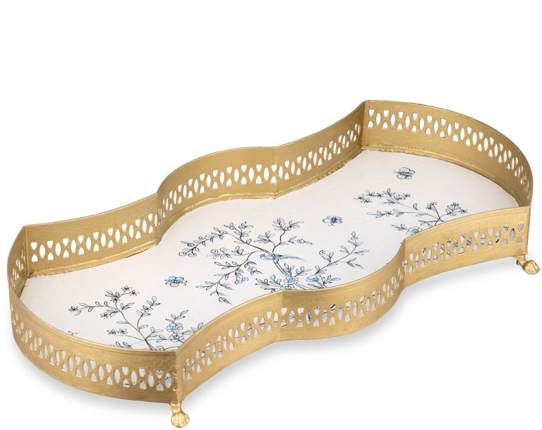 IVORY & BLUE SCALLOPED VANITY TRAY