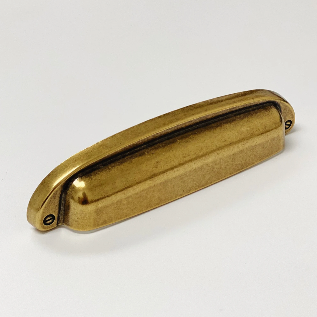 Drawer Cup Pull "Capri" in Antique Brass - Brass Cabinet Hardware