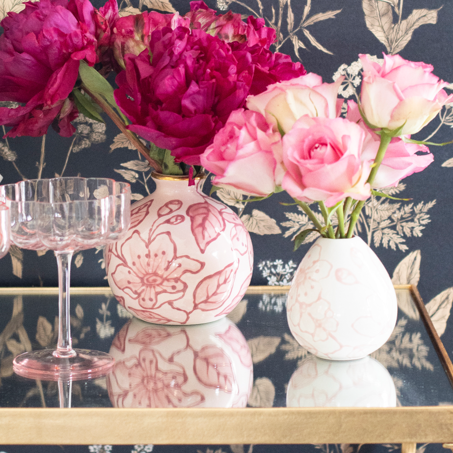 Pink Blossom Chinoiserie Fleur Bud Vases