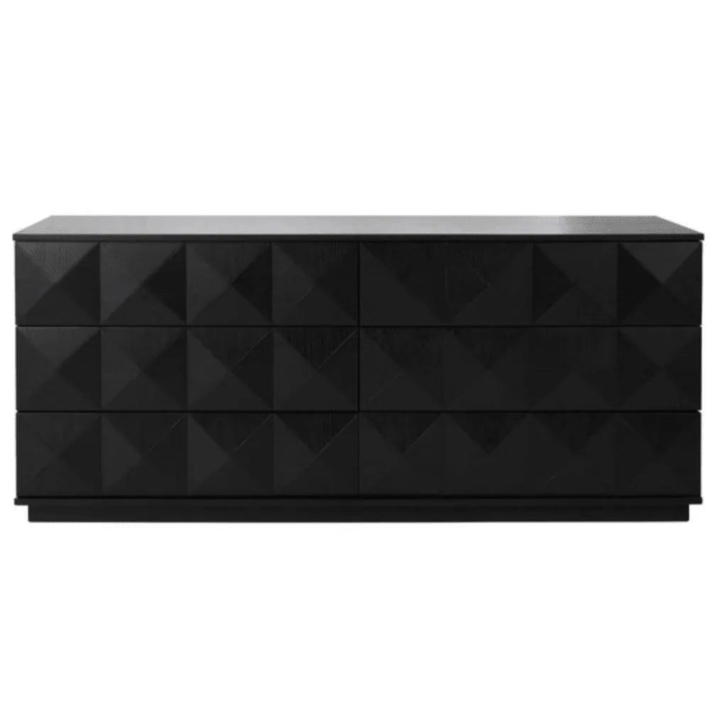 Patty Wood Drawer Dresser in Black with Cubism Design