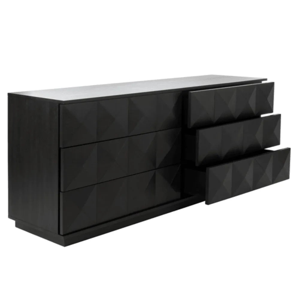 Patty Wood Drawer Dresser in Black with Cubism Design