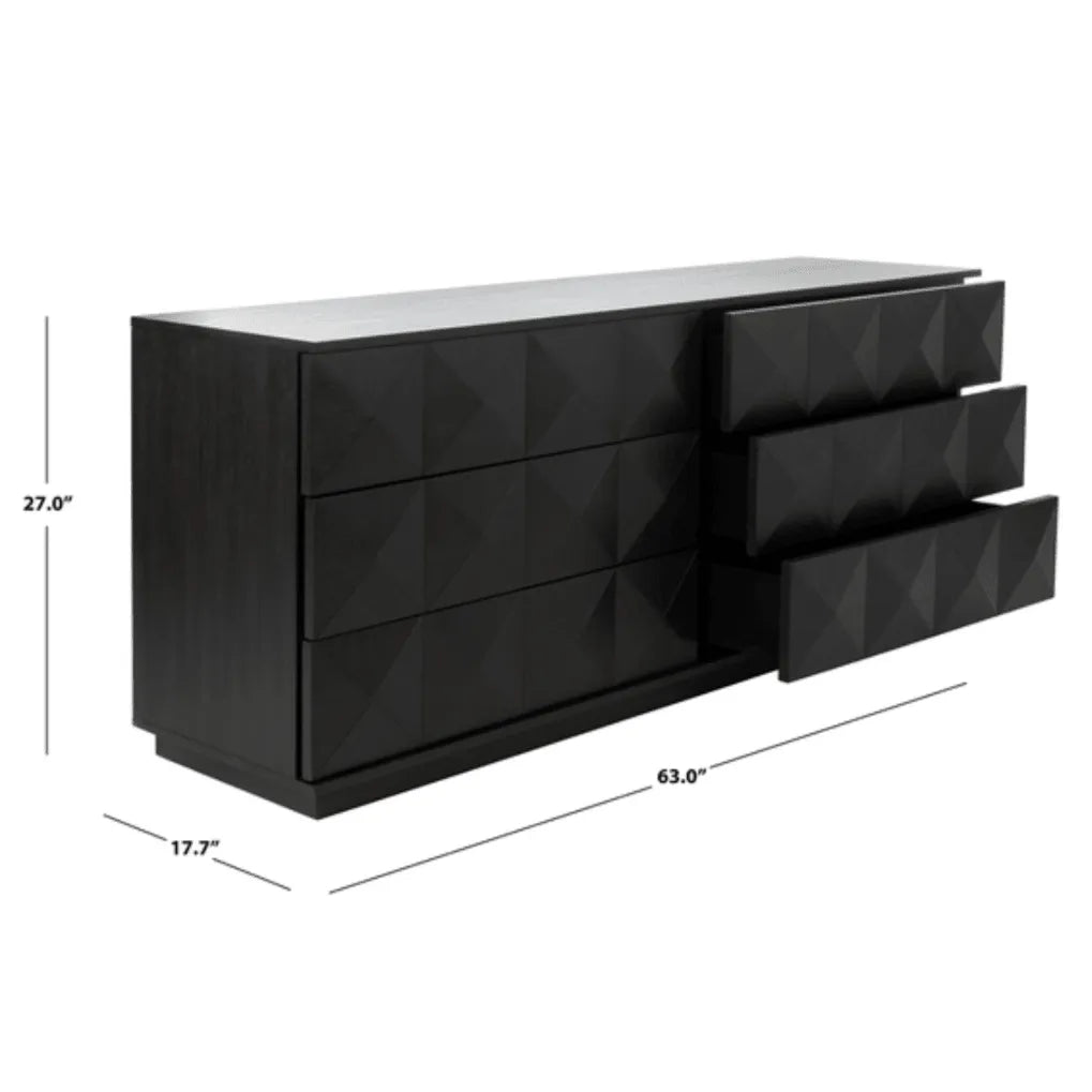 Patty Wood Drawer Dresser in Black with Cubism Design