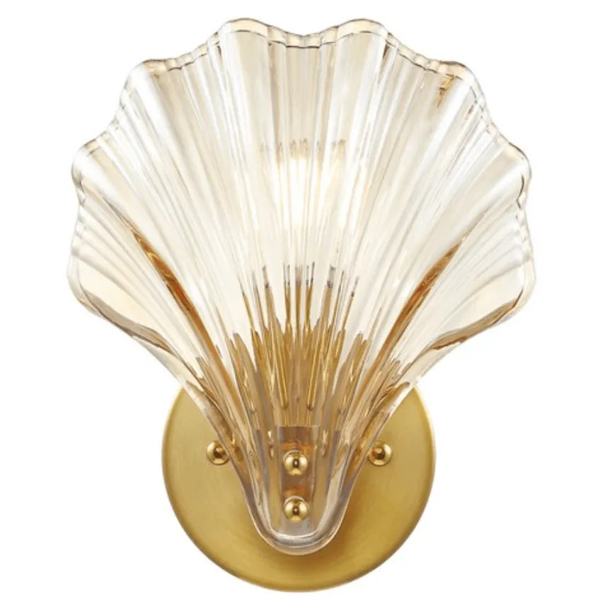 Safavieh Sirena Wall Sconce in Brass with Amber Glass Shell Design (Set of 2)