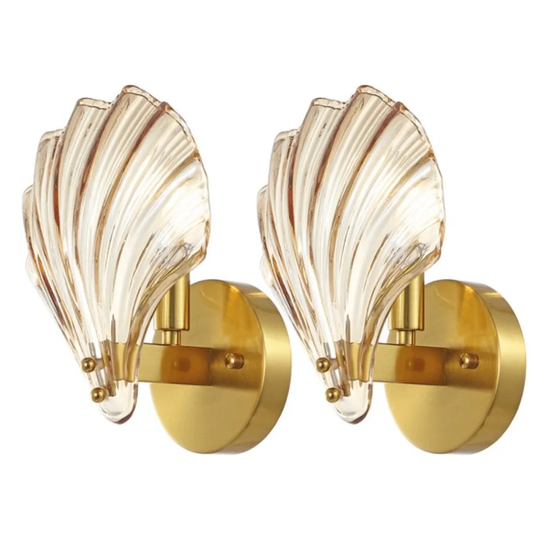 Safavieh Sirena Wall Sconce in Brass with Amber Glass Shell Design (Set of 2)
