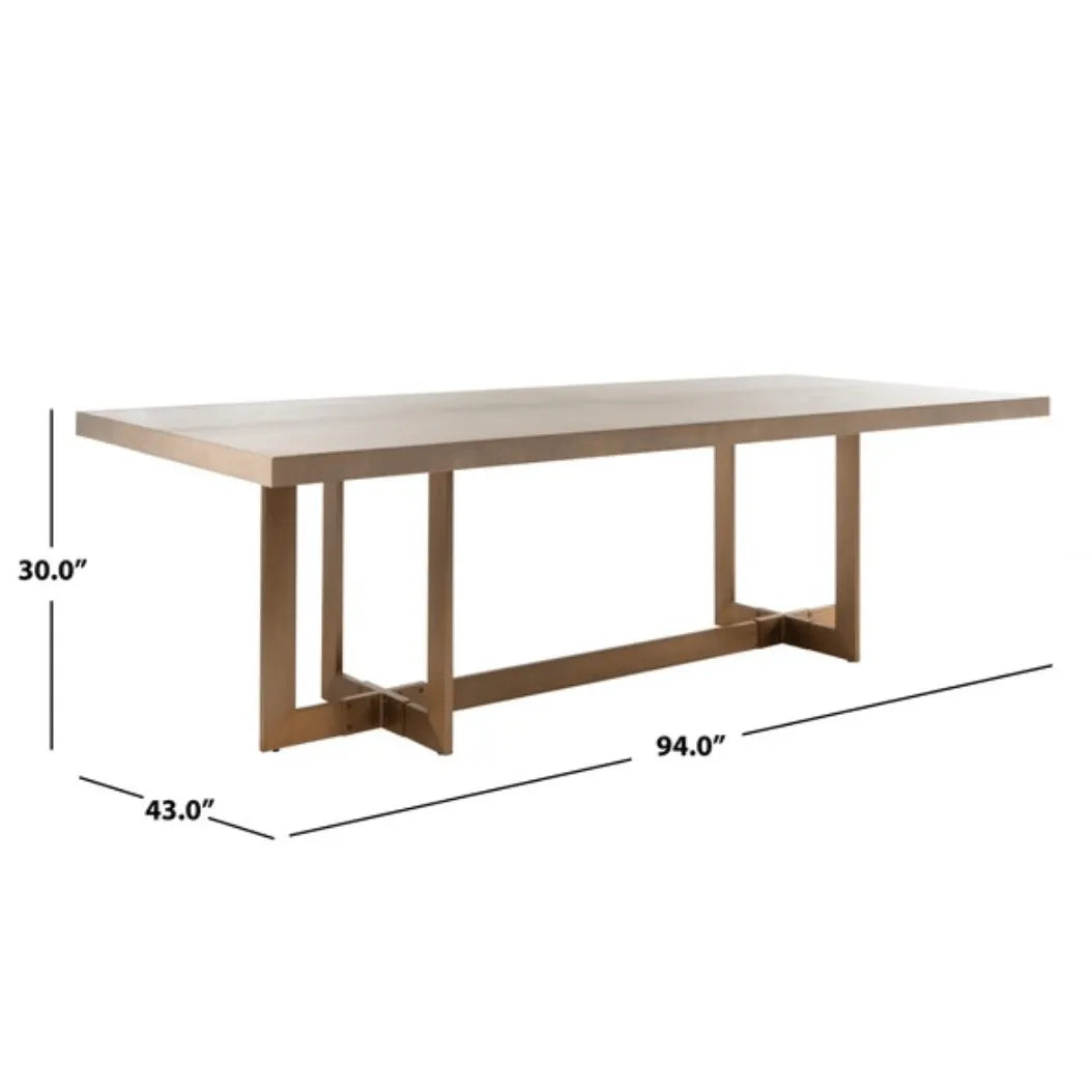 Quinn Wood Dining Table in Gray Oak and Brass
