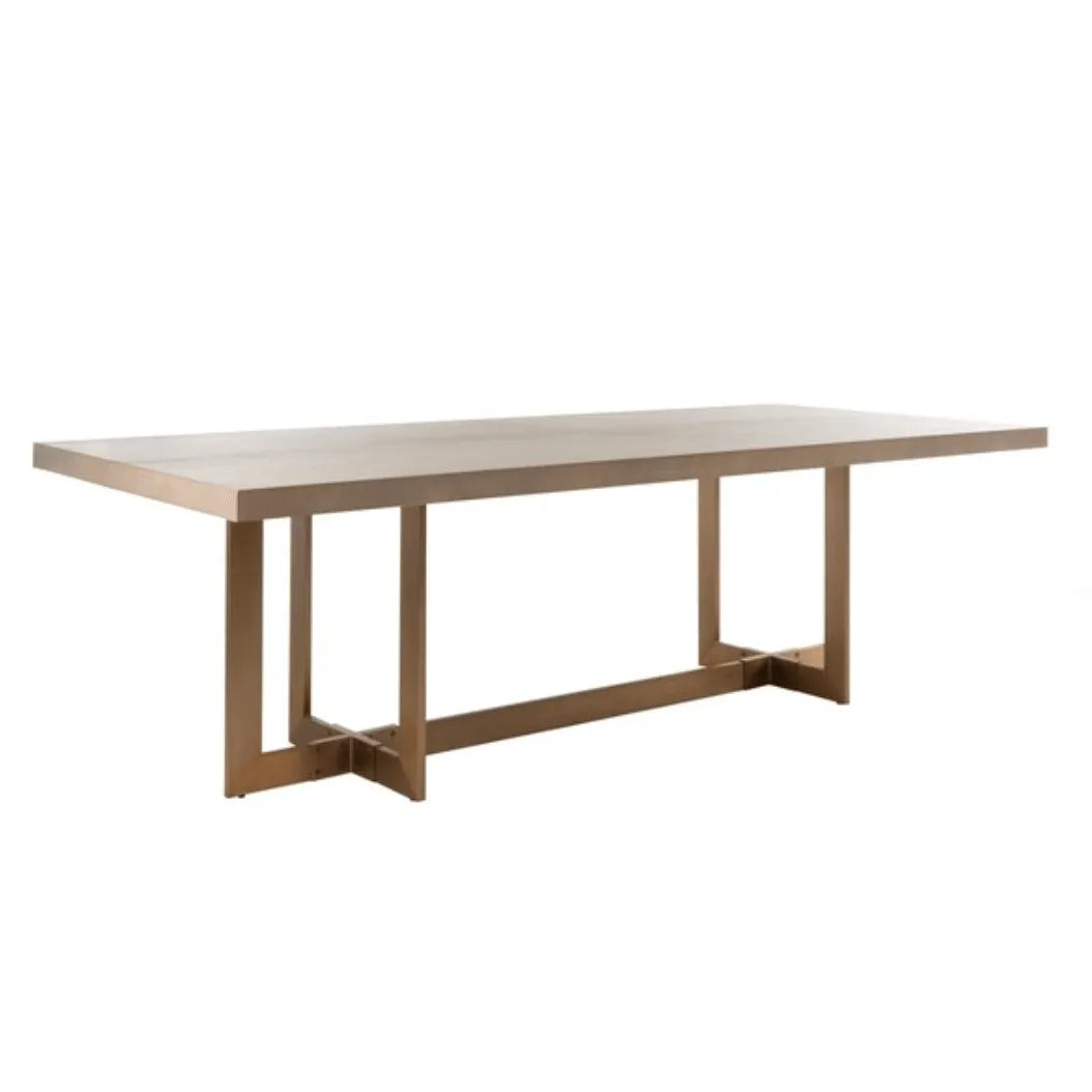 Quinn Wood Dining Table in Gray Oak and Brass
